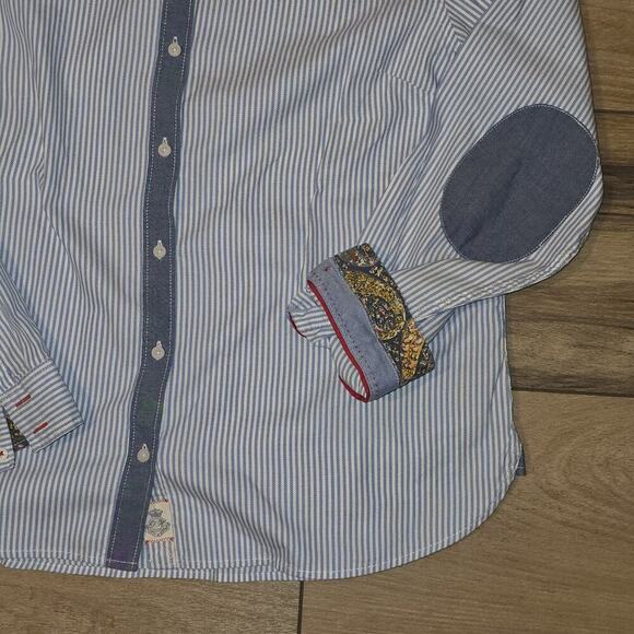 Tommy Hilfiger Men’s XL Striped Button Shirt Paisley Collar Cuffs Elbow Patch - Picture 4 of 7